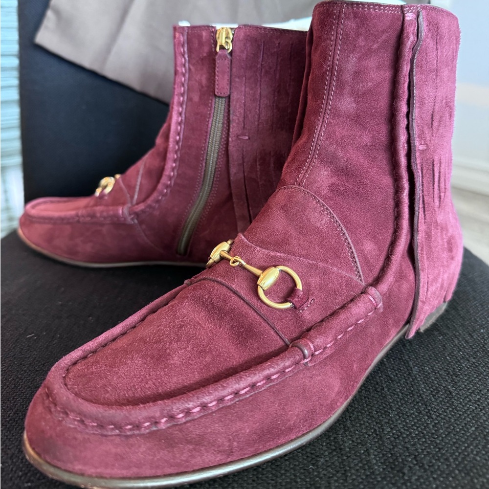 Gucci Suede Burgundy Boots Size 39